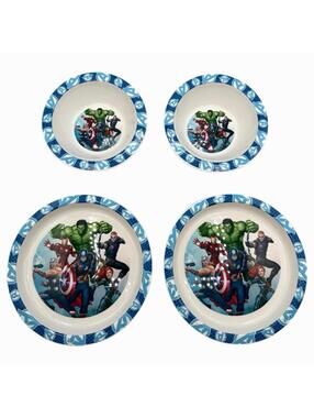 Set of 4 Marvel Avengers Kid’s Plastic Plates & Bowls